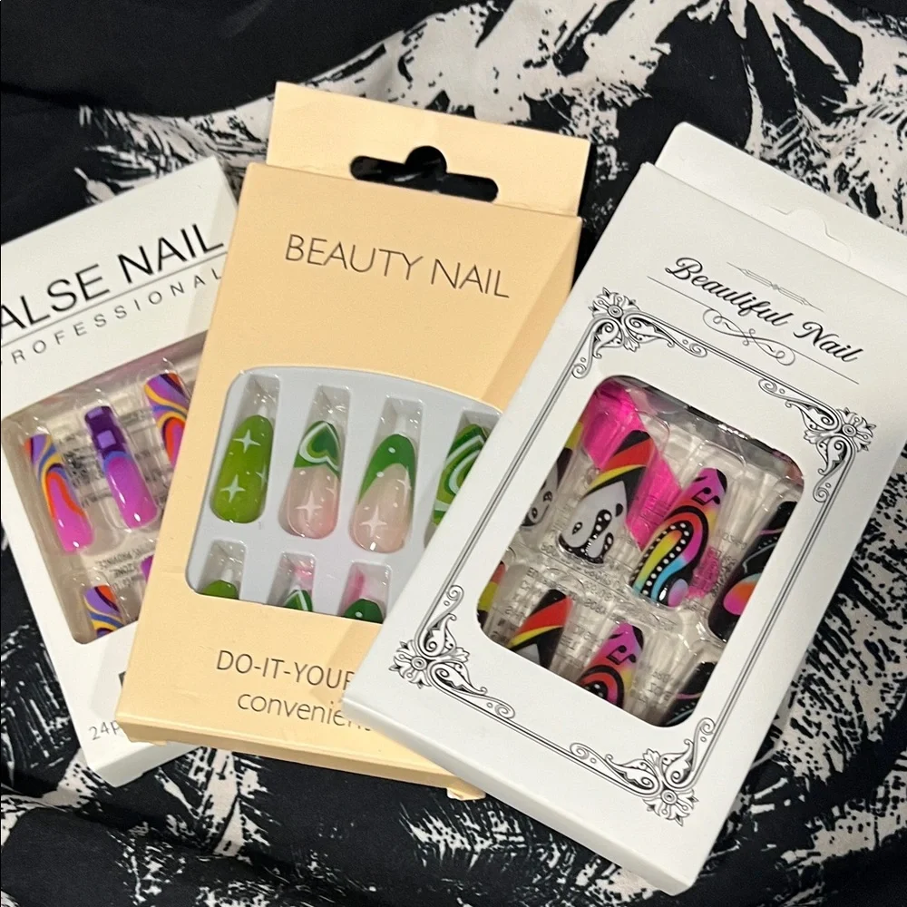 Press on nails medium long vibrant‎ colorful Colorful False Nail Set